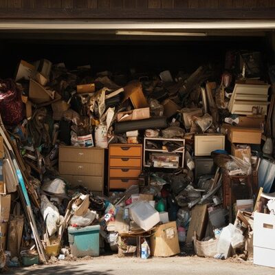 Clutter Garage. Storage clutter and household junk filling garage corner.: hoarder, garage, home, messy, house, room, storage, inside, clutter, junk --ar 16:9 --v 6.1 Job ID: d18ca39c-4366-4da2-aabd-d46ec893afb8