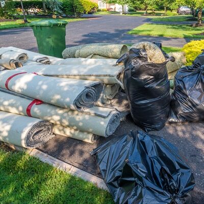 old carpet rolls removed from hpme and ready to be throw out